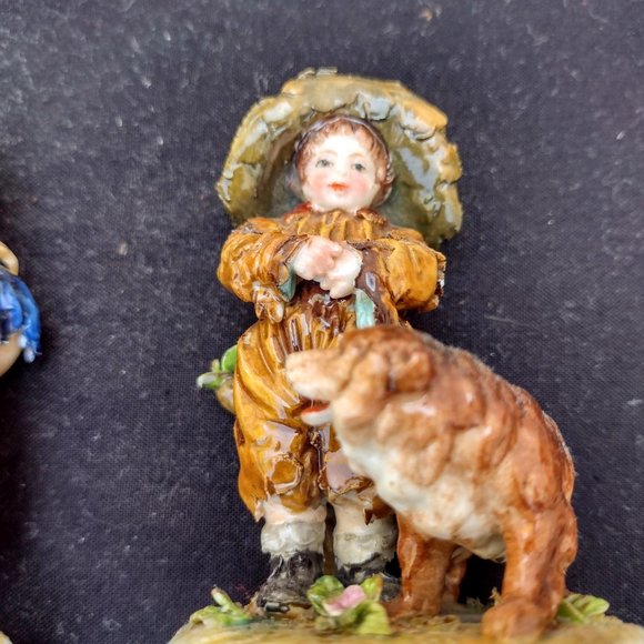 Pair of Volkstedt peasant girl/boy and their dogs figures, Germany c 1900- EUC - Picture 7 of 10